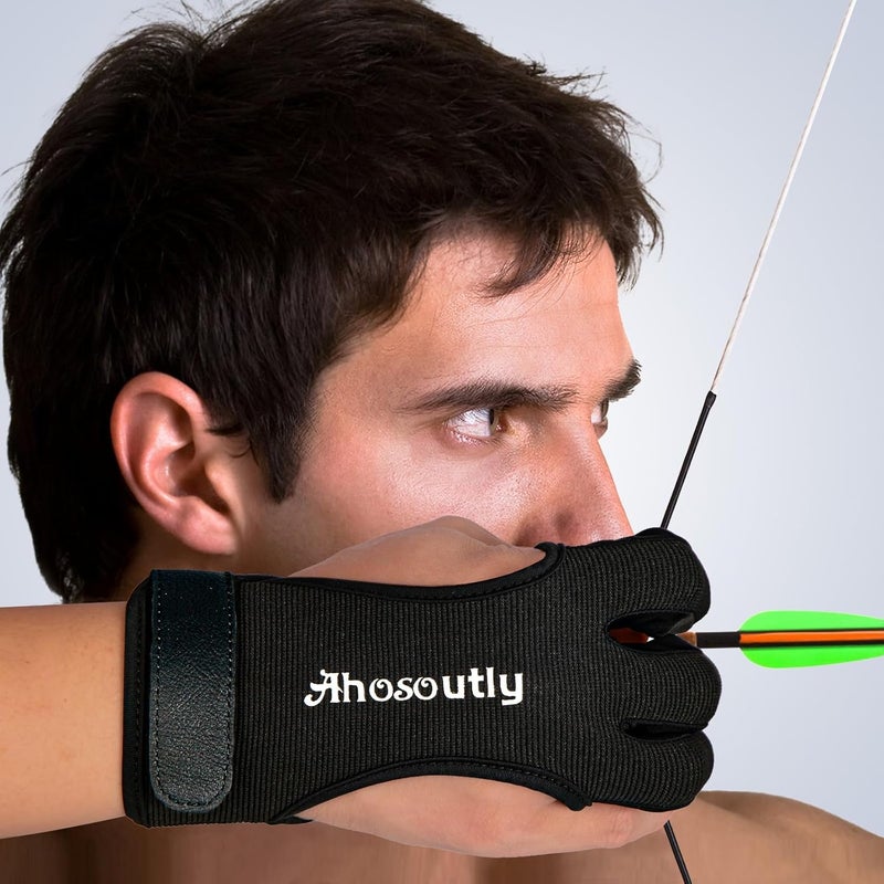 AHOSOUTLY Archery Glove Three Finger Leather Elasticity Archery Protective Gloves Archery Shooting Gloves for Adult and Kids, Archery Protective Gear - Image 2